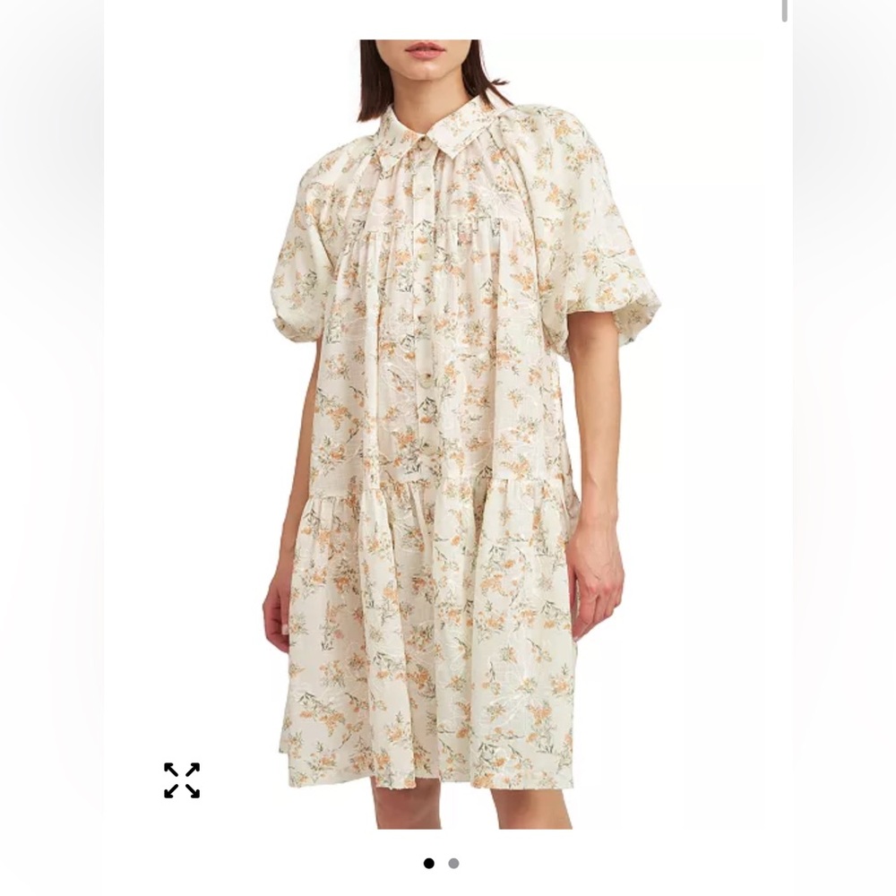 En Saison Haley Balloon Sleeve Cream Orange Floral Mini Summer Fairy Dress